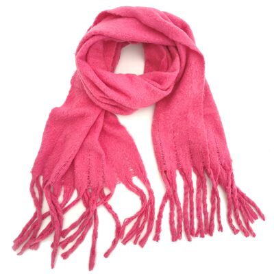 Kalkan - Extra Thick Tasseled Scarf - Hot Pink (50x180cm)