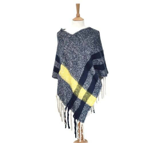 Yellow & Blue Check Poncho - Thick Cosy Feel