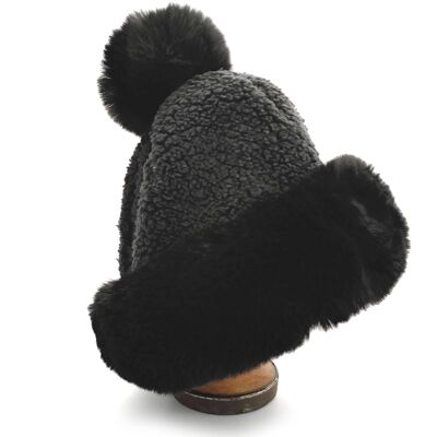Faux Fur Bobble Hat - Black