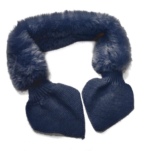Bela Bela - Knitted Tie Faux Fur Collar/Scarf - Navy