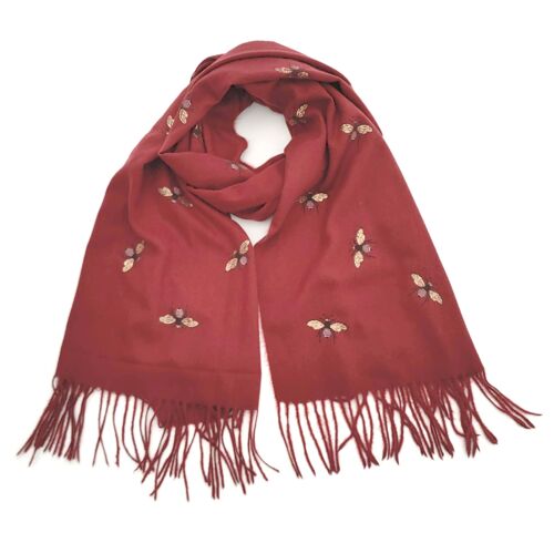 Remo - Glitter Bee Pashmina Style Scarf - Wine Red (70x175cm)