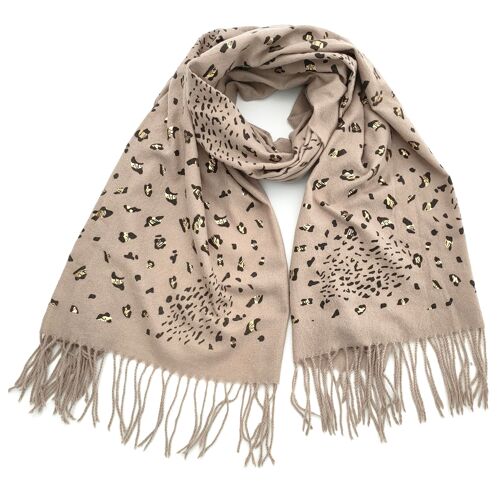 Palaz - Glitter Animal Print Pashmina Style Scarf - Biscuit (70x180cm)