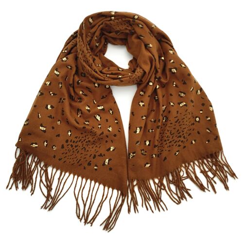 Palaz - Glitter Animal Print Pashmina Style Scarf - Leather Brown (70x180cm)