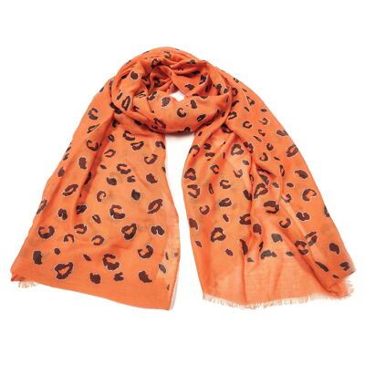 Bozan - Animal Print Glitter Scarf - Burnt Orange (50x180cm)