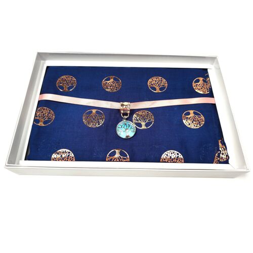 Gift Set - Tree of Life Scarf and Jewellery Set - Blue