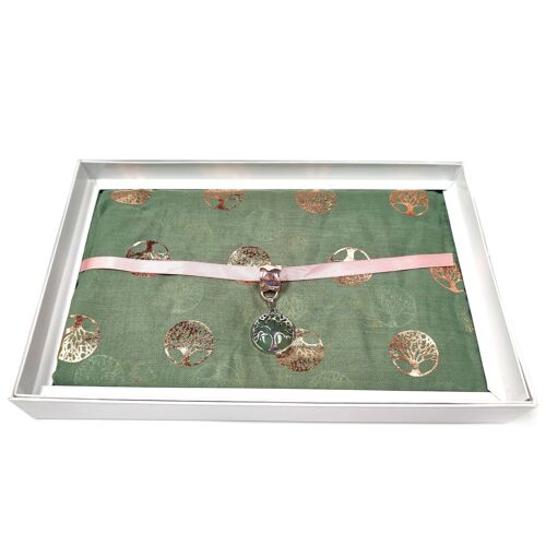 Gift Set - Tree of Life Scarf and Jewellery Set - Green