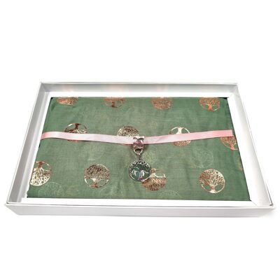 Set de regalo - Conjunto de bufanda y joyería Árbol de la vida - Verde