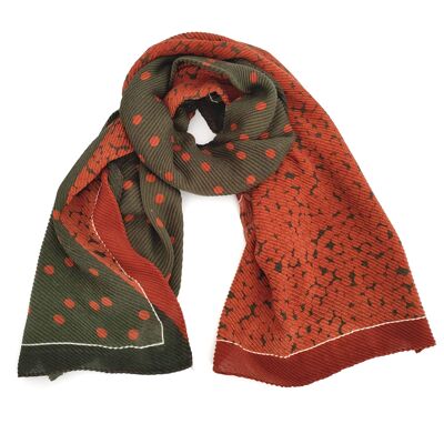 Konak - Foulard Pois et Fleurs - Vert/Orange (80x180cm)