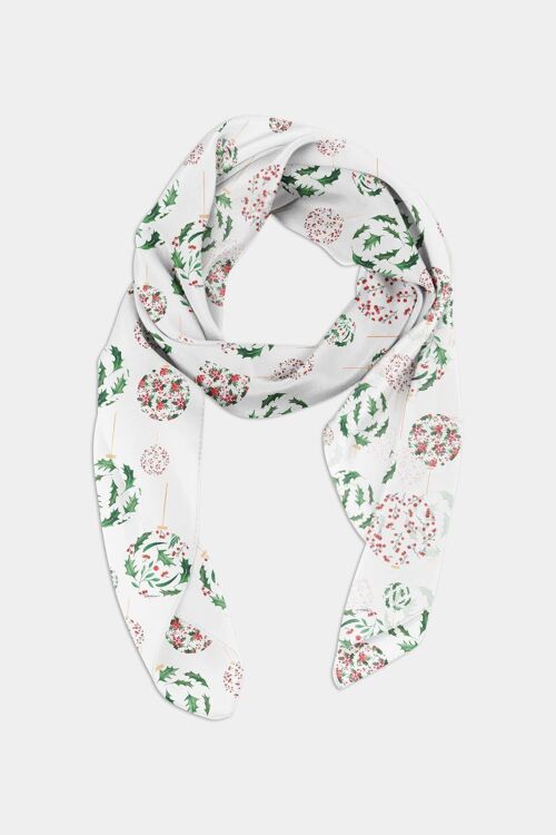 Christmas Hanging Baubles Scarf (50x180cm) - White - Exclusive Design