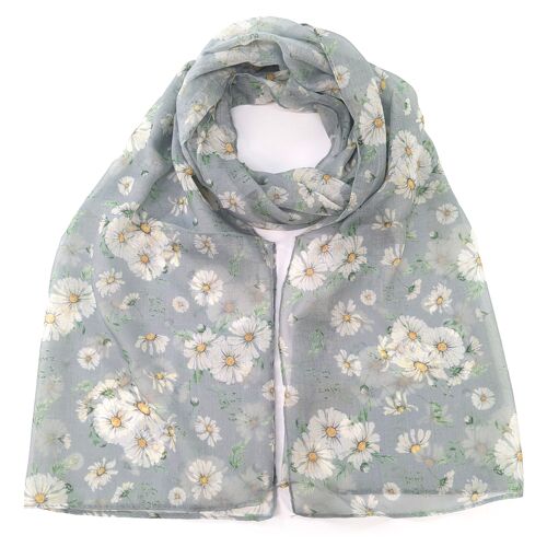 Dainty Daisies Scarf (50x180cm) - Cloud Grey - Exclusive Design