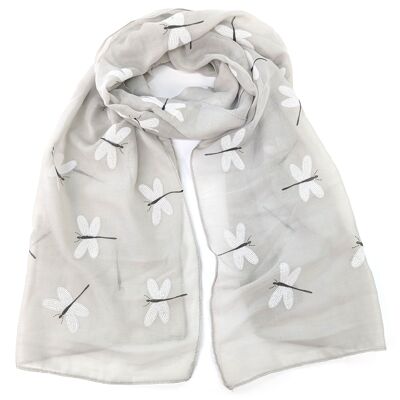 Marle - White Dragonfly Scarf (50x180cm) - Cloud Grey