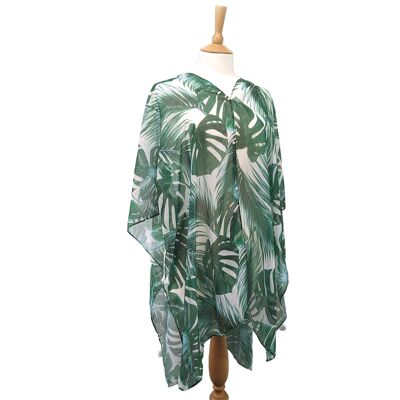 Remich - Poncho Détail Perle (100x150cm) - Feuilles Tropicales Vertes