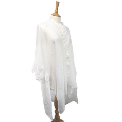 Longueau - Caftan à manches en dentelle (90x180cm) - Blanc