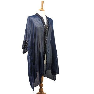 Longueau - Spitzenkaftan mit Ärmeln (90x180cm) - Marineblau