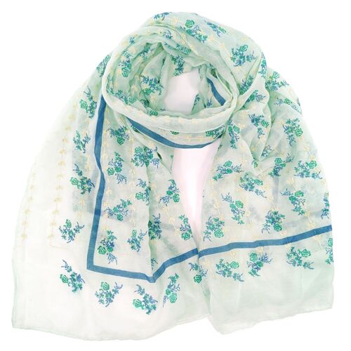 Lachy - Flower Embroidery Scarf (80x180cm) - Mint Green