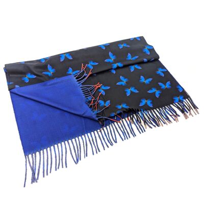 Sciarpa stile pashmina con farfalle blu brillante - Design esclusivo (70x180 cm)