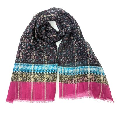 Koutia - Foulard Bordure Baroque - Rose Vif