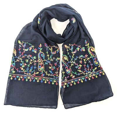 Pakane - Embroidery Scarf - Dark Blue