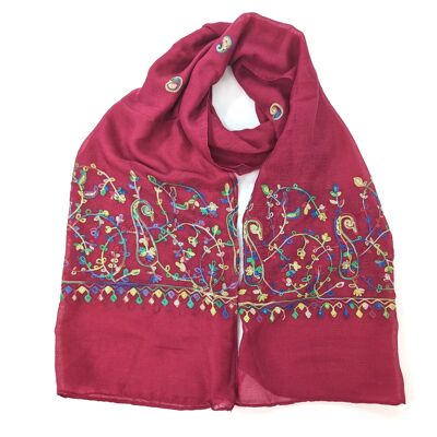 Pakane - Embroidery Scarf - Raspberry Pink