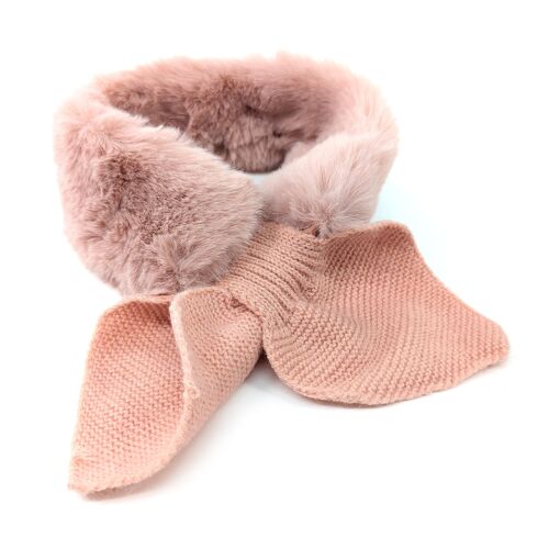 Bela Bela - Knitted Tie Fur Faux Collar - Dusky Pink