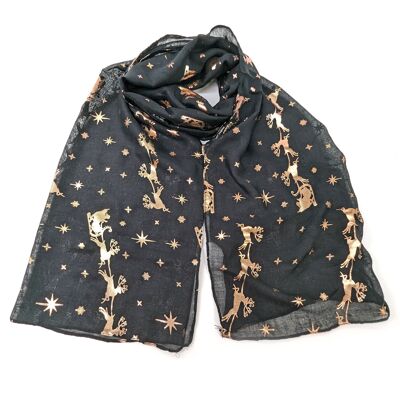 Santa and his Sleigh Scarf - Rose Gold on Black