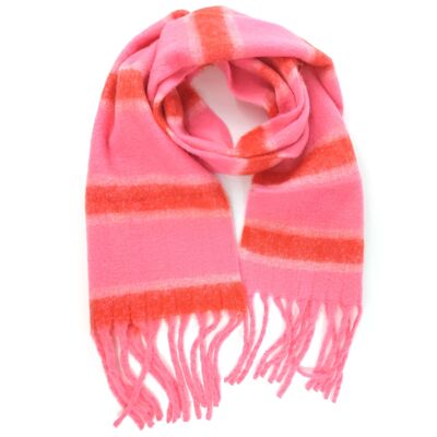 Silam - Super Thick Stripey Scarf - Neon Pink/Red