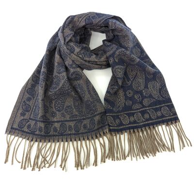 Louga - Pashmina classica con motivi cachemire - Blu navy