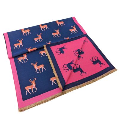 Seme - Reversible Stag Pashmina Style Scarf - Navy Fuschia