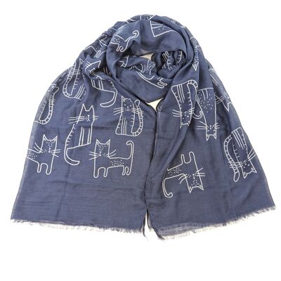 Lofe - Cat Outline Scarf - Navy Blue