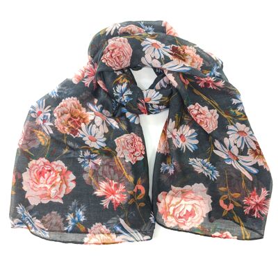 Femia - Schal mit Rosen und Gänseblümchen - Hämatitgrau