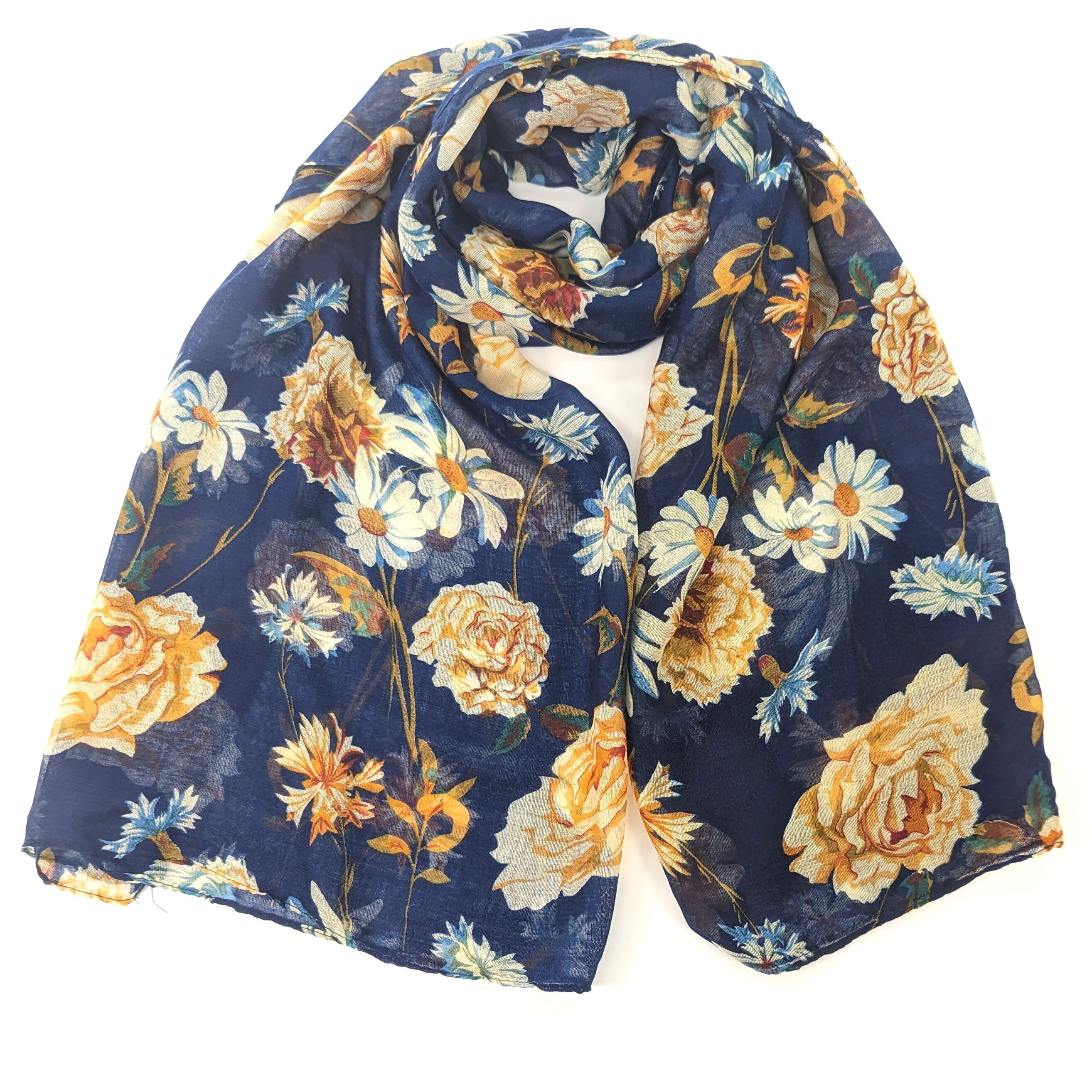 Femia - Sciarpa con rose e margherite - Blu zaffiro