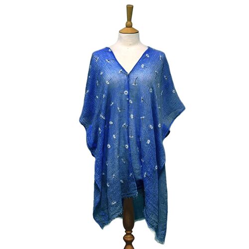 Metis - Pearl Detail jacket Style Poncho - Navy Flower