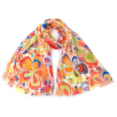 Freya - Retro Flowers Scarf - Orange (50x180cm)