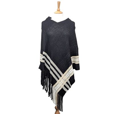 Nona - Knit Poncho - Black Pearl (80x80cm)