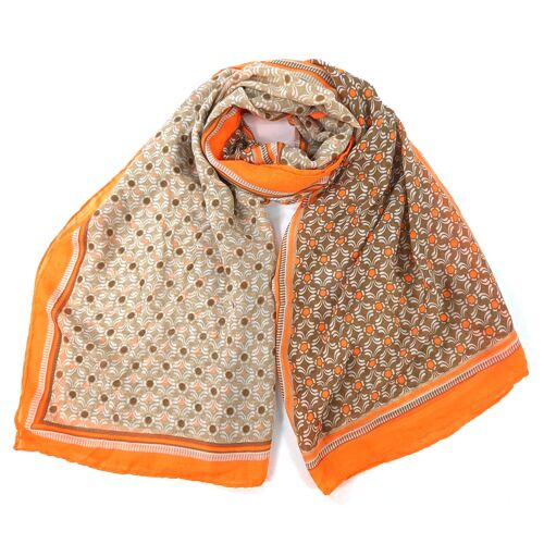 Vesta - Bright Patterned Scarf - Chocolate Orange (90x180cm)