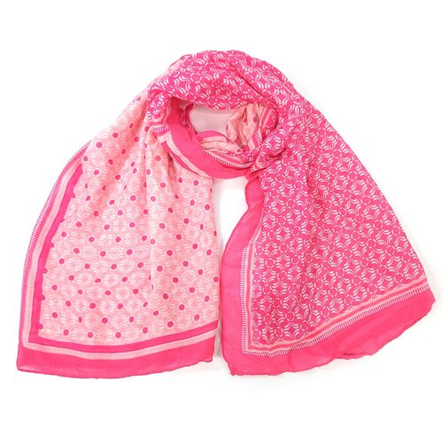 Vesta - Bright Patterned Scarf - Hot Flamingo (90x180cm)