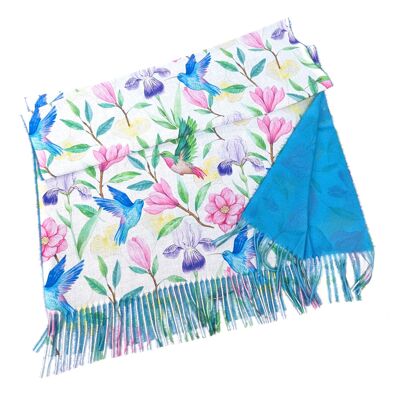 Sciarpa in stile Pashmina con colibrì tropicale - Design esclusivo (50x180 cm)