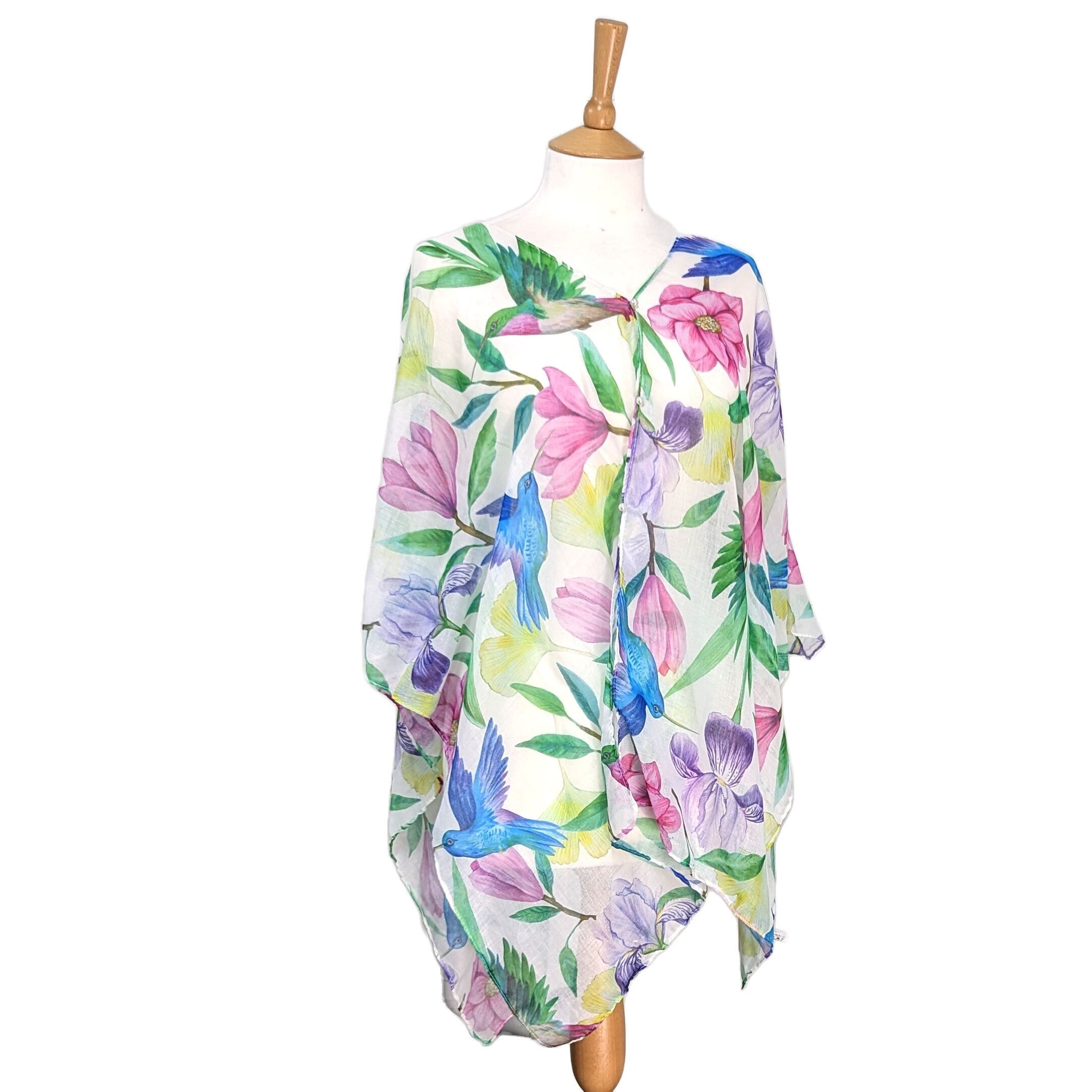 Remich - Poncho con dettagli perlati (100x150 cm) - Colibrì tropicale