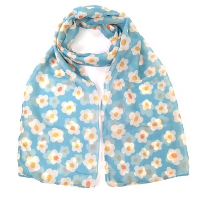 Retro Vintage Flowers Scarf - Aquamarine - Exclusive Design (50x180cm)