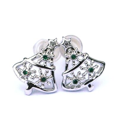Diamante Christmas Tree Stud Earrings - Platinum Plated