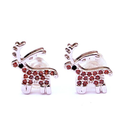 Diamante Reindeer Stud Earrings - Platinum Plated