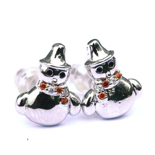Diamante Snowman Stud Earrings - Platinum Plated