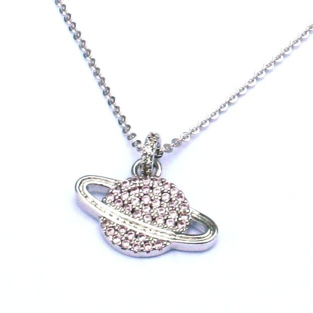 Collana Diamante Rosa Pianeta - Placcato Platino