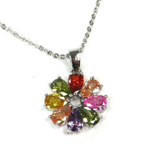 Rainbow Flower Necklace - Platinum Plated