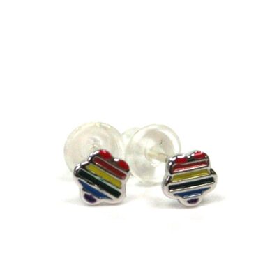 Rainbow Flower Stud Earrings - Platinum Plated