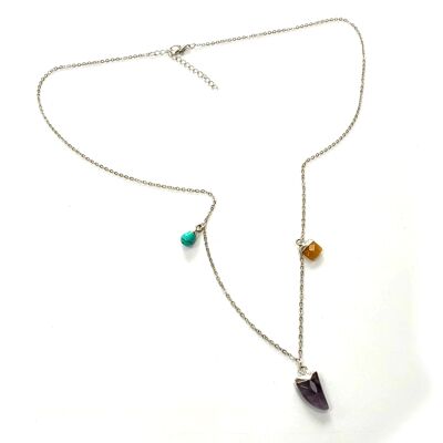 Trio Drop Necklace - Blue, Rose Quartz & Amethyst