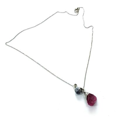 Duo Drop Necklace - Blue & Pink