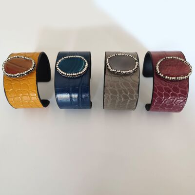 Bracelet manchette Agate - 12 couleurs assorties - Or, bleu, argent et rose