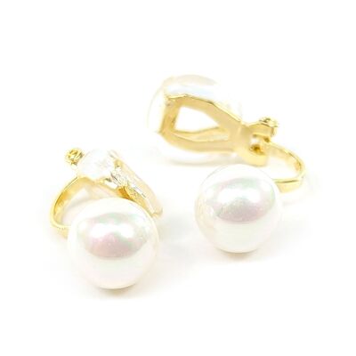 Boucles d'oreilles à clips avec perles d'eau douce blanches - 8 mm