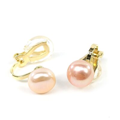 Orecchini a clip rosa con perle d'acqua dolce - 8 mm